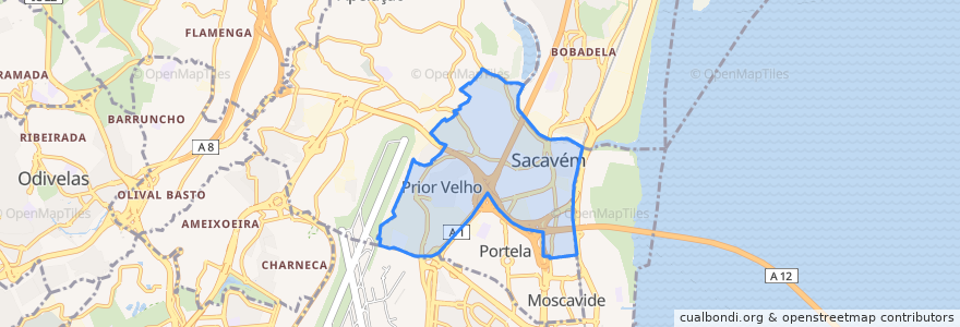 Mapa de ubicacion de Sacavém e Prior Velho.