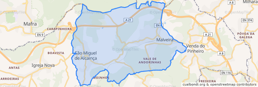 Mapa de ubicacion de Malveira e São Miguel de Alcainça.