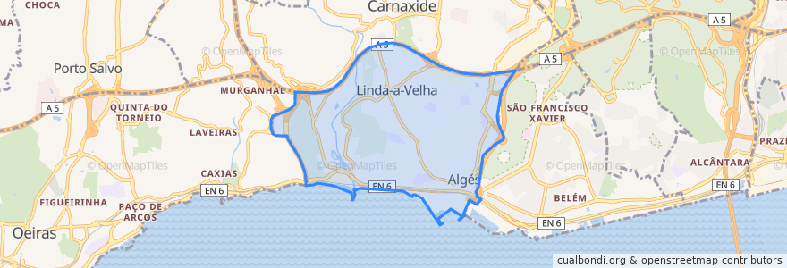 Mapa de ubicacion de Algés, Linda-a-Velha e Cruz Quebrada-Dafundo.