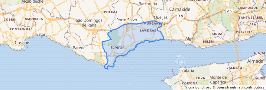 Mapa de ubicacion de Oeiras e São Julião da Barra, Paço de Arcos e Caxias.