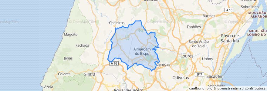 Mapa de ubicacion de Almargem do Bispo, Pêro Pinheiro e Montelavar.