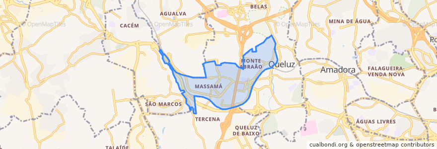 Mapa de ubicacion de Massamá e Monte Abraão.