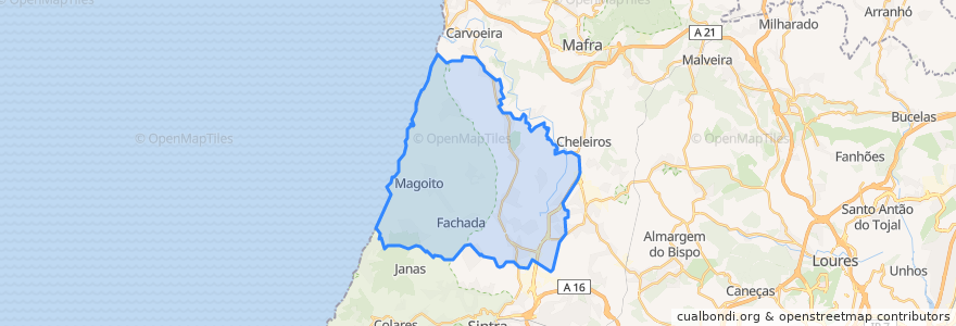 Mapa de ubicacion de São João das Lampas e Terrugem.