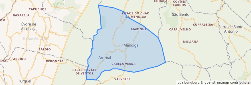 Mapa de ubicacion de Arrimal e Mendiga.