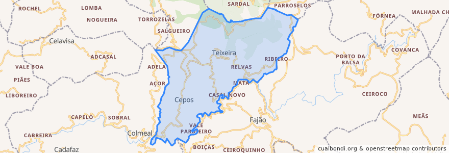 Mapa de ubicacion de Cepos e Teixeira.