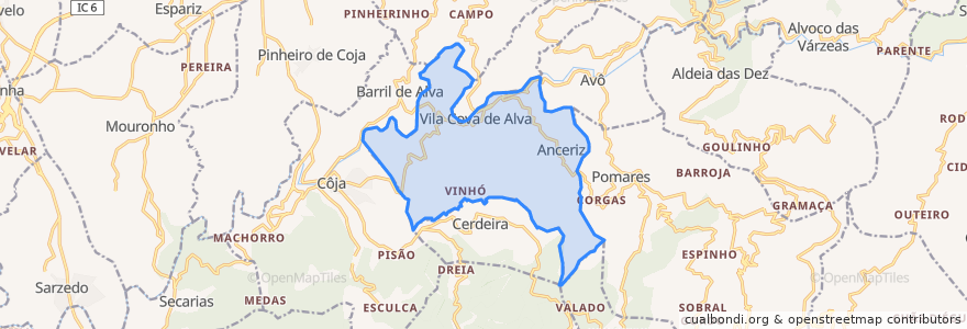 Mapa de ubicacion de Vila Cova de Alva e Anseriz.