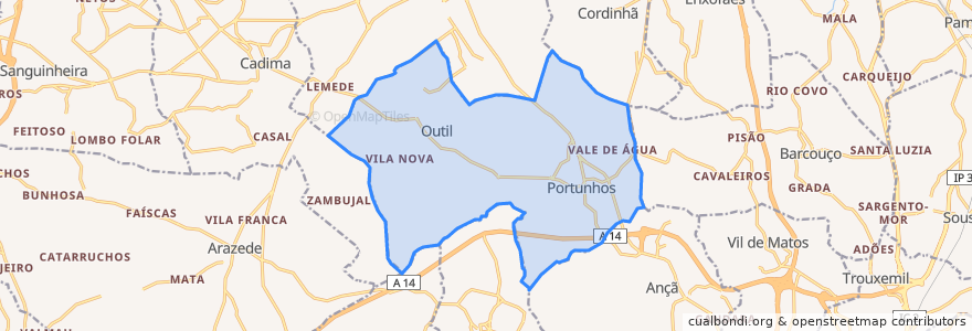 Mapa de ubicacion de Portunhos e Outil.