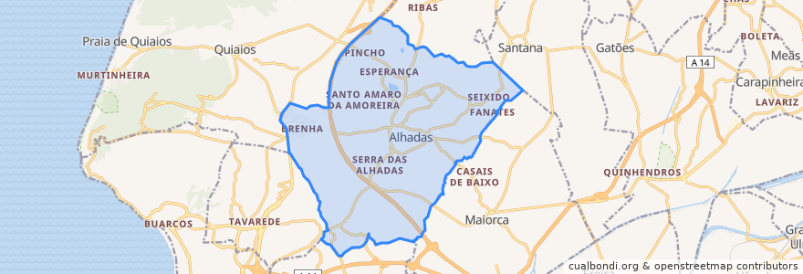 Mapa de ubicacion de Alhadas.