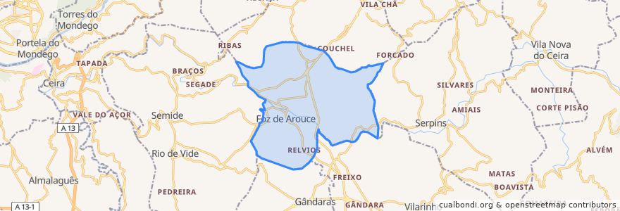 Mapa de ubicacion de Foz de Arouce e Casal de Ermio.