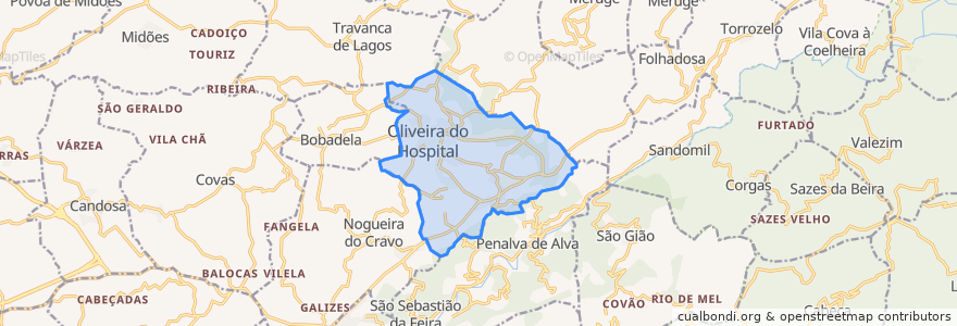 Mapa de ubicacion de Oliveira do Hospital e São Paio de Gramaços.