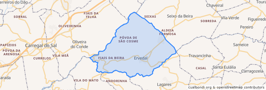 Mapa de ubicacion de Ervedal e Vila Franca da Beira.