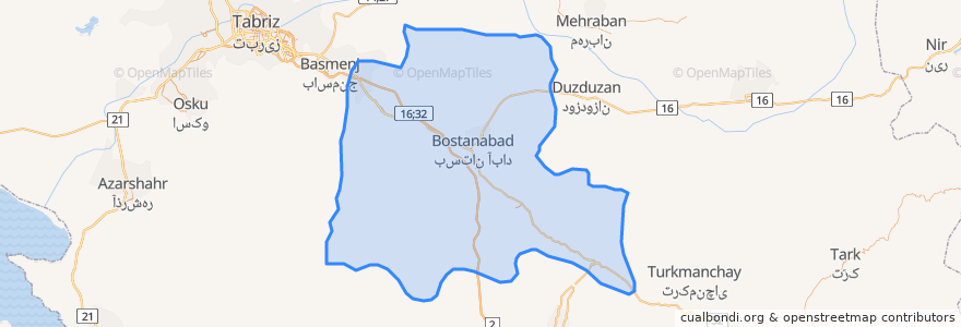 Mapa de ubicacion de شهرستان بستان آباد.