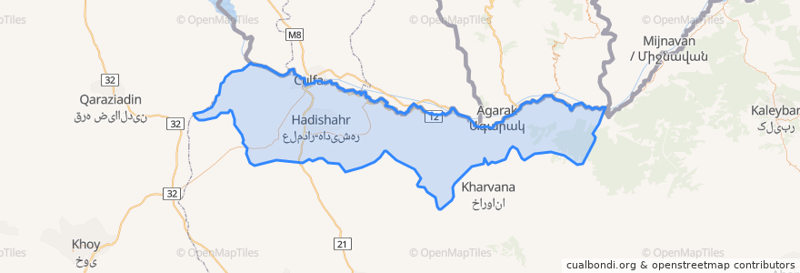 Mapa de ubicacion de شهرستان جلفا.