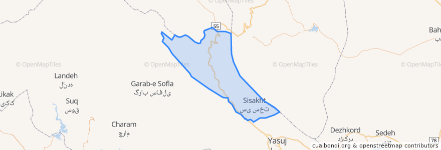 Mapa de ubicacion de شهرستان دنا.