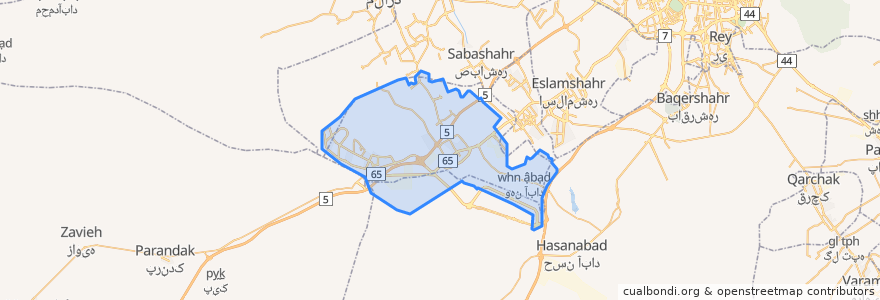 Mapa de ubicacion de شهرستان رباط کریم.