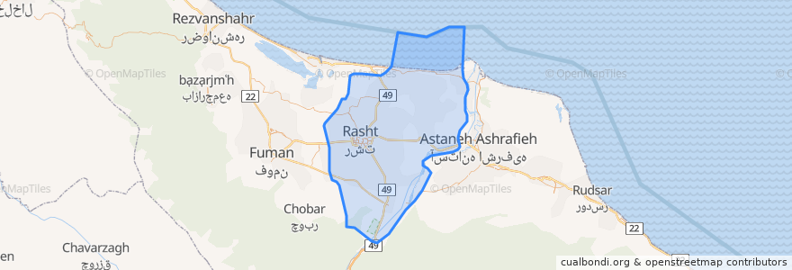 Mapa de ubicacion de شهرستان رشت.