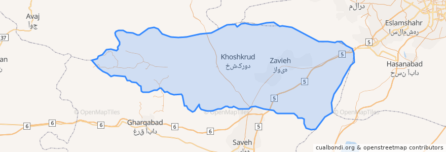 Mapa de ubicacion de شهرستان زرندیه.