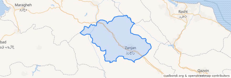 Mapa de ubicacion de شهرستان زنجان.