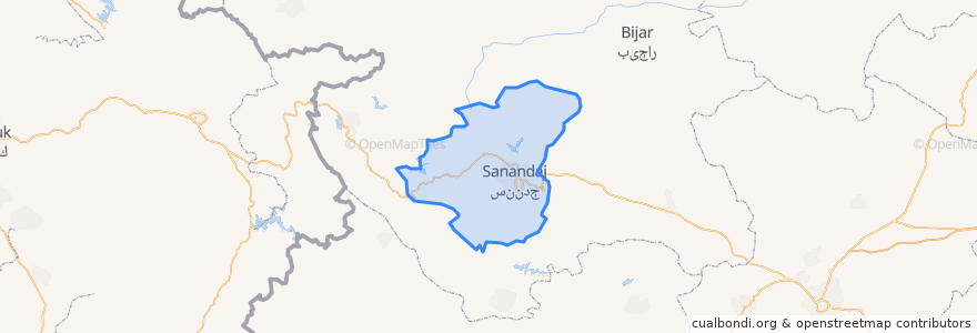 Mapa de ubicacion de شهرستان سنندج.