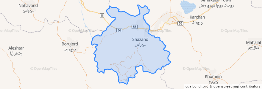 Mapa de ubicacion de شهرستان شازند.