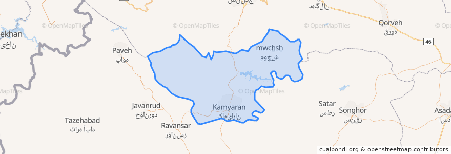 Mapa de ubicacion de شهرستان کامیاران.