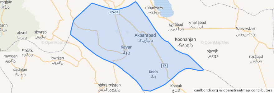 Mapa de ubicacion de شهرستان کوار.