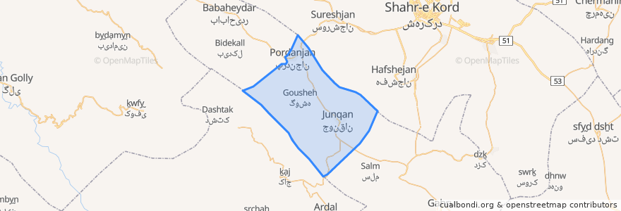 Mapa de ubicacion de بخش جونقان.