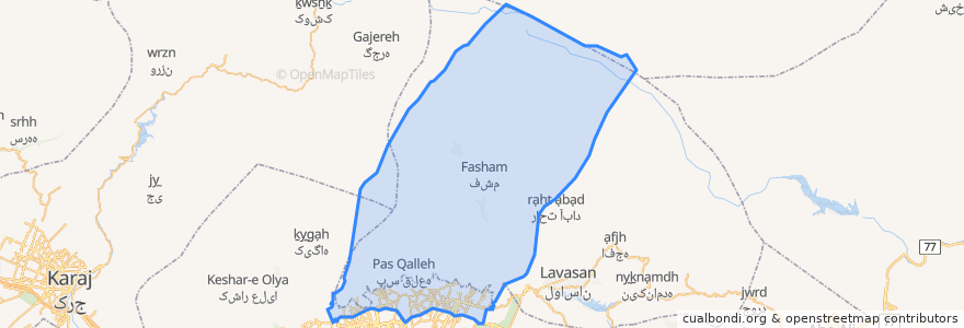 Mapa de ubicacion de بخش رودبار قصران.