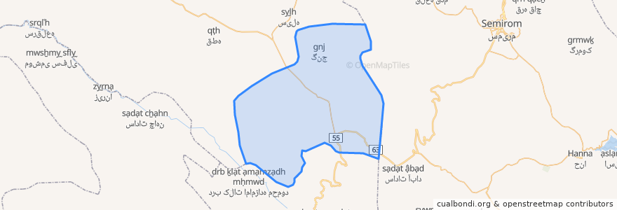 Mapa de ubicacion de بخش مرکزی شهرستان فلارد.