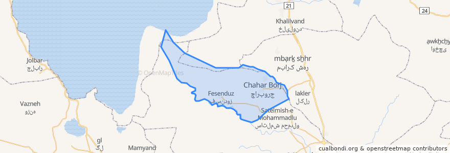 Mapa de ubicacion de بخش مرکزی چهاربرج.