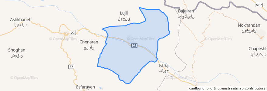 Mapa de ubicacion de بخش مرکزی شهرستان شیروان.