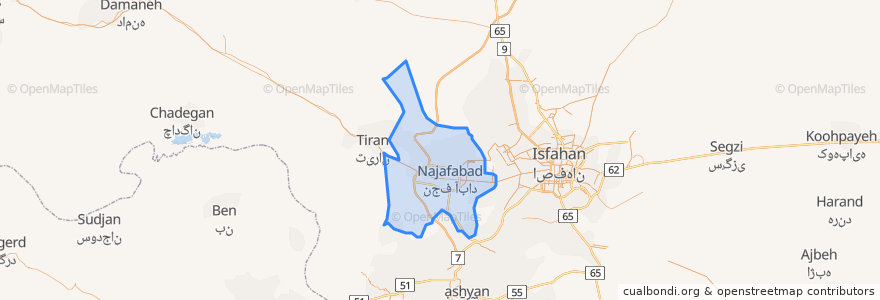 Mapa de ubicacion de بخش مرکزی شهرستان نجف آباد.