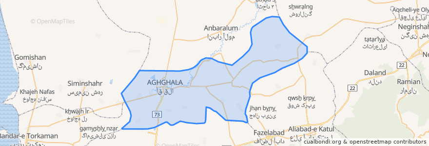 Mapa de ubicacion de بخش مرکزی شهرستان آق قلا.