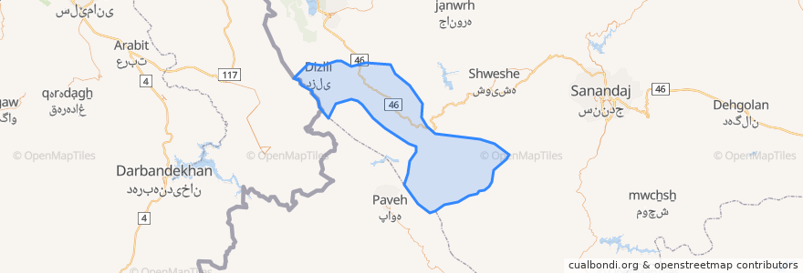 Mapa de ubicacion de Sarvabad Central District.