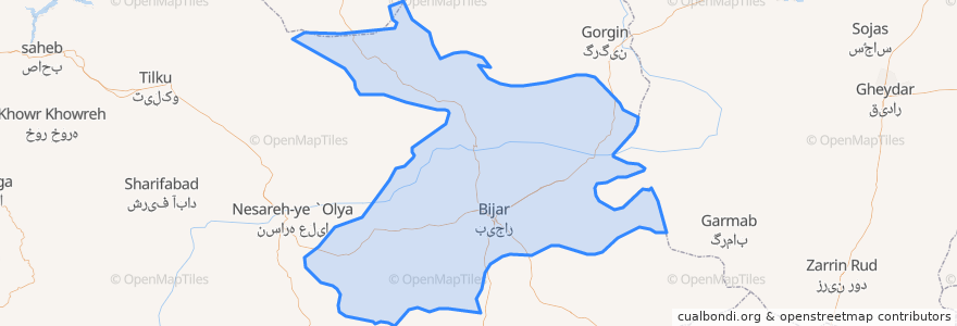 Mapa de ubicacion de بخش مرکزی بیجار.