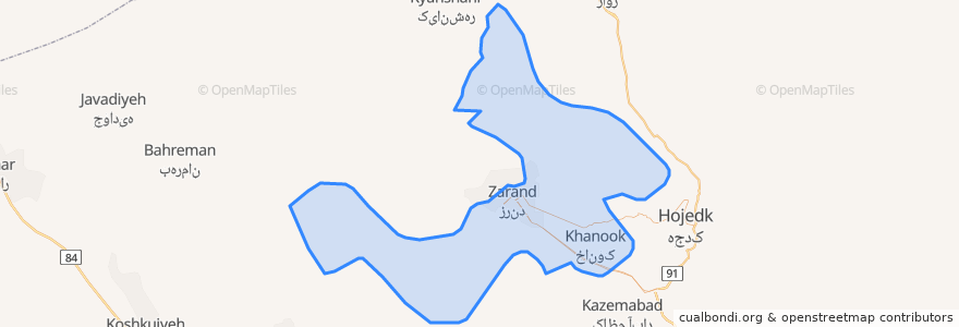 Mapa de ubicacion de بخش مرکزی شهرستان زرند.