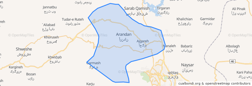 Mapa de ubicacion de دهستان آرندان.