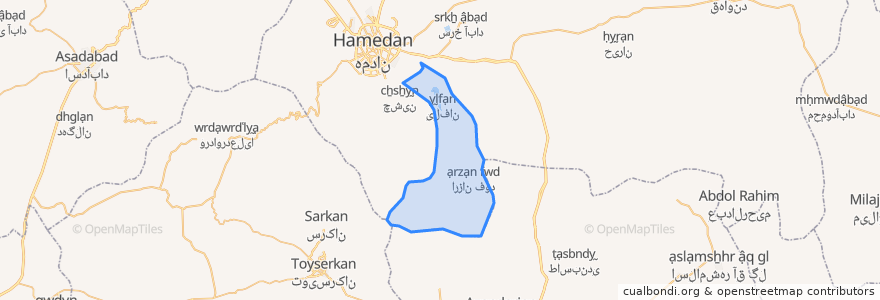 Mapa de ubicacion de دهستان الوندکوه شرقی.