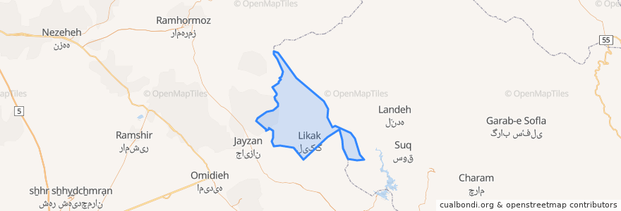 Mapa de ubicacion de دهستان بهمئی گرمسیری جنوبی.