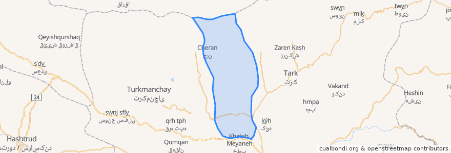 Mapa de ubicacion de دهستان تیرچائی.