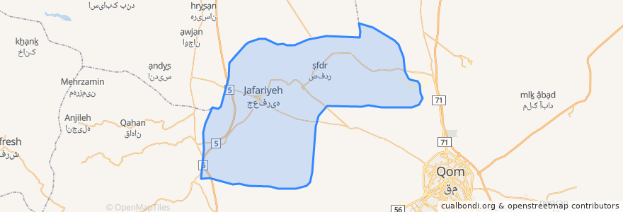 Mapa de ubicacion de بخش مرکزی جعفرآباد.