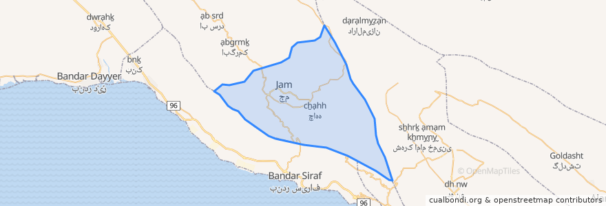 Mapa de ubicacion de دهستان جم.