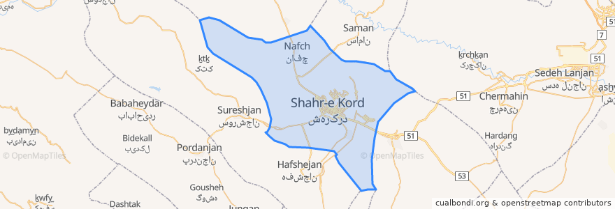 Mapa de ubicacion de دهستان حومه شهرکرد.