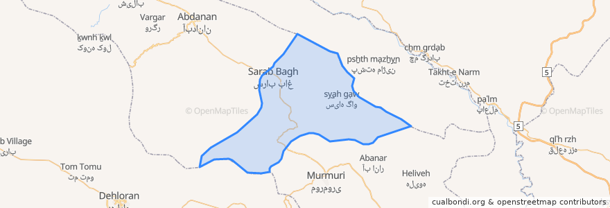 Mapa de ubicacion de دهستان سراب باغ.