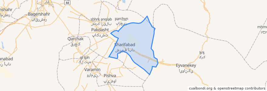 Mapa de ubicacion de دهستان شریف آباد.