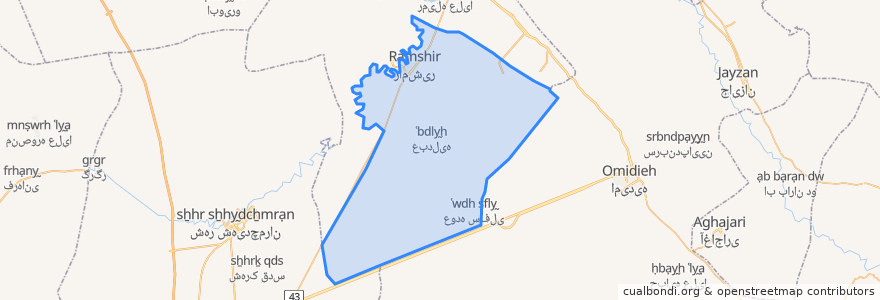 Mapa de ubicacion de دهستان عبدلیه شرقی.