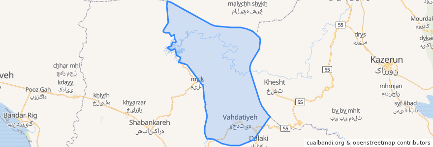 Mapa de ubicacion de دهستان وحدتیه.