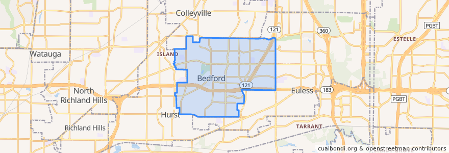 Mapa de ubicacion de Bedford.