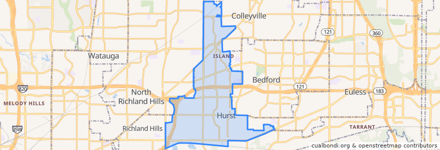 Mapa de ubicacion de Hurst.
