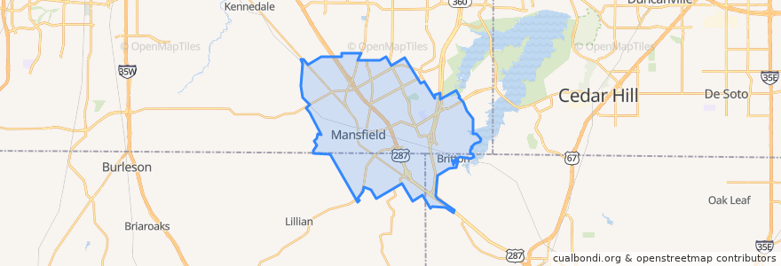 Mapa de ubicacion de Mansfield.